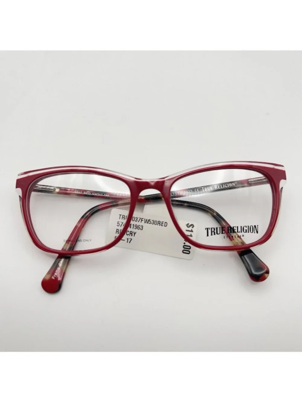 True Religion TRU T037 Eyeglass Frames Full Square Red Black Marble 53-17-140